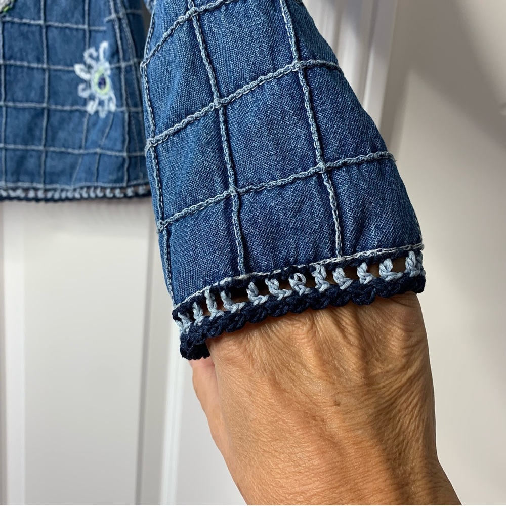 Blue Bayou Patchwork Embroidered Crochet Beaded Boho Denm jacket Women Size US S - Picture 3 of 16